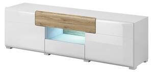 Torino High Gloss TV Stand In White And San Remo Oak And LED