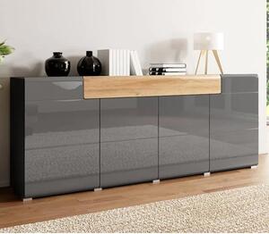 Torino High Gloss Sideboard 4 Doors In Grey And San Remo Oak