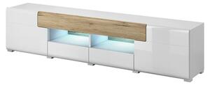 Torino High Gloss TV Stand Wide In White And San Remo Oak And LED