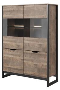 Adkins Wooden Display Cabinet 4 Doors In Grande Oak With LED