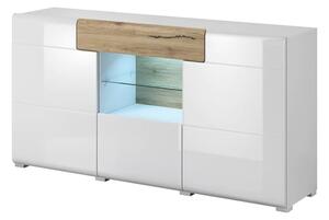 Torino High Gloss Sideboard With 3 Doors In White Oak And LED