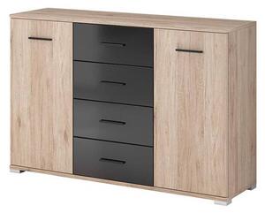 Basalt Wooden Sideboard With 2 Doors 4 Drawers In San Remo Oak