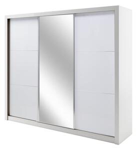 Senoia Mirrored High Gloss Wardrobe 3 Doors Wide White With LED