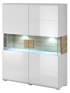 Torino High Gloss Highboard With 2 Doors In White Oak And LED