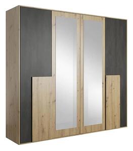 Barrie Mirrored Wardrobe With 4 Hinged Doors In Artisan Oak