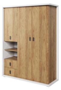 Minot Kids Wooden Wardrobe With 3 Doors In Natural Hickory Oak