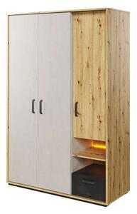 Quincy Kids Wooden Wardrobe With 3 Doors In Artisan Oak And LED