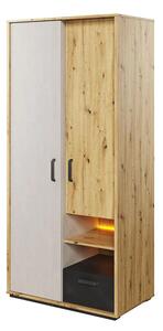 Quincy Kids Wooden Wardrobe With 2 Doors In Artisan Oak And LED