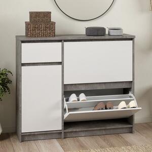 Nakou High Gloss Shoe Storage Cabinet 3 Doors In Concrete White