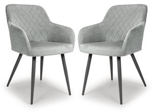 Menton Grey Velvet Dining Chairs With Black Legs In Pair