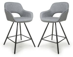 Torun Light Grey Leather Bar Chairs With Black Legs In Pair