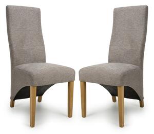 Basrah Mocha Fabric Dining Chairs With Oak Legs In Pair