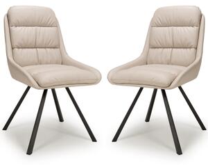 Addis Cream Leather Dining Chairs With Black Legs In Pair