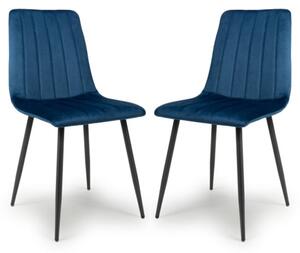 Leuven Blue Velvet Dining Chairs With Black Legs In Pair