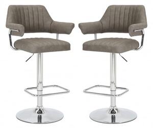 Calais Charcoal Leather Bar Stools With Chrome Base In Pair