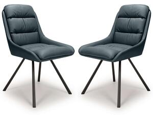 Addis Blue Leather Dining Chairs With Black Legs In Pair