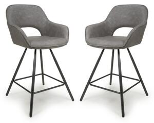 Torun Charcoal Leather Bar Chairs With Black Legs In Pair