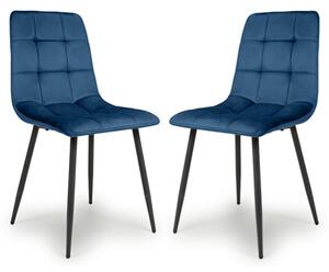 Massa Blue Velvet Dining Chairs With Black Legs In Pair