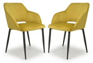 Narva Lime Gold Velvet Dining Chairs With Black Legs In Pair