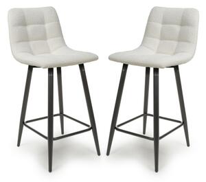 Lemgo Smoke Grey Fabric Bar Stools With Black Legs In Pair