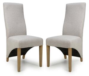 Basrah Natural Fabric Dining Chairs With Oak Legs In Pair