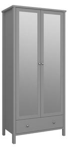 Trams Mirrored Wooden Wardrobe With 2 Doors 1 Drawer In Grey