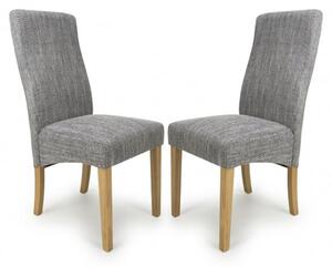 Basey Dark Grey Fabric Dining Chairs With Oak Legs In Pair