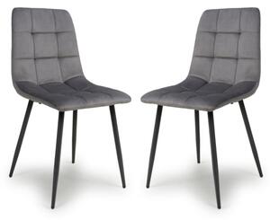 Massa Grey Velvet Dining Chairs With Black Legs In Pair