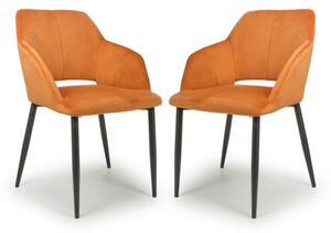 Narva Burnt Orange Velvet Dining Chairs With Black Legs In Pair