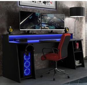 Terni Wooden Gaming Desk In Matt Black With Blue LED