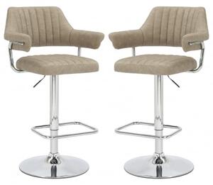 Calais Mink Leather Bar Stools With Chrome Base In Pair