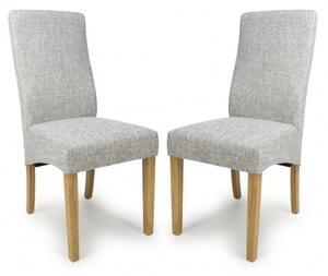 Basey Light Grey Fabric Dining Chairs With Oak Legs In Pair