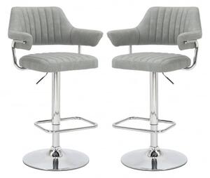 Calais Light Grey Leather Bar Stools With Chrome Base In Pair