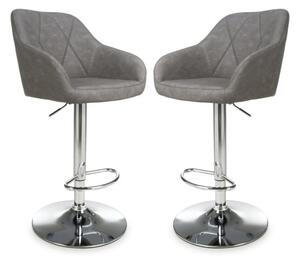 Salta Charcoal Leather Bar Stools With Chrome Base In Pair