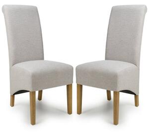 Kyoto Natural Fabric Dining Chairs With Oak Legs In Pair