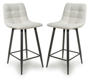 Lemgo Cream Fabric Bar Stools With Black Legs In Pair