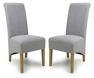 Kyoto Green Fabric Dining Chairs With Oak Legs In Pair