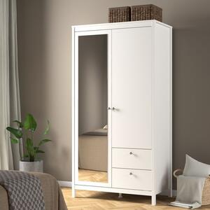 Macron Mirrored Wooden Wardrobe 2 Doors 2 Drawers In White