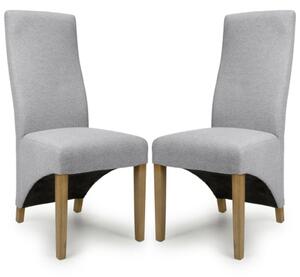 Basrah Light Grey Fabric Dining Chairs With Oak Legs In Pair