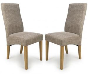 Basey Oatmeal Fabric Dining Chairs With Oak Legs In Pair