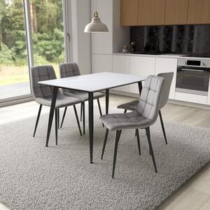 Modico Small White Ceramic Dining Table With 4 Massa Grey Chairs