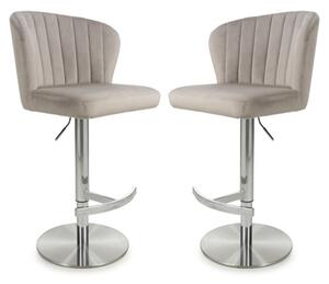 Solvo Mink Velvet Bar Stools With Chrome Base In Pair