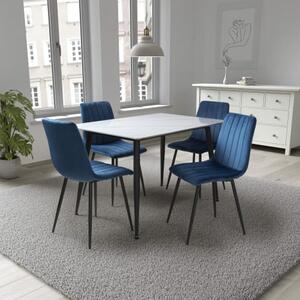 Modico Small White Ceramic Dining Table With 4 Leuven Blue Chairs