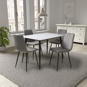 Modico Small White Ceramic Dining Table With 4 Leuven Grey Chairs