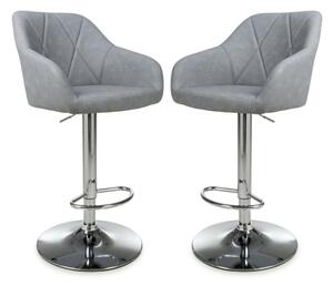 Salta Light Grey Leather Bar Stools With Chrome Base In Pair