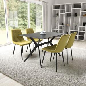 Tarsus Black Ceramic Dining Table With 4 Vestal Yellow Chairs