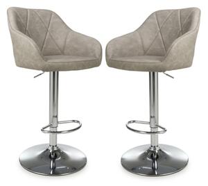 Salta Mink Leather Bar Stools With Chrome Base In Pair