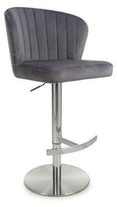 Solvo Velvet Bar Stool With Chrome Base In Grey