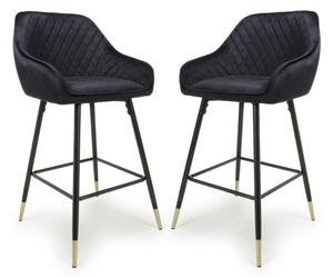 Sedona Black Velvet Bar Stools With Metal Legs In Pair