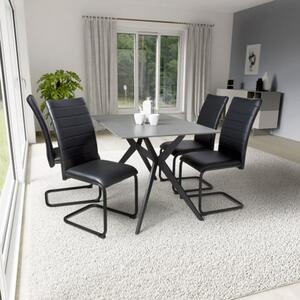 Tarsus Grey Ceramic Dining Table With 4 Clisson Black Chairs